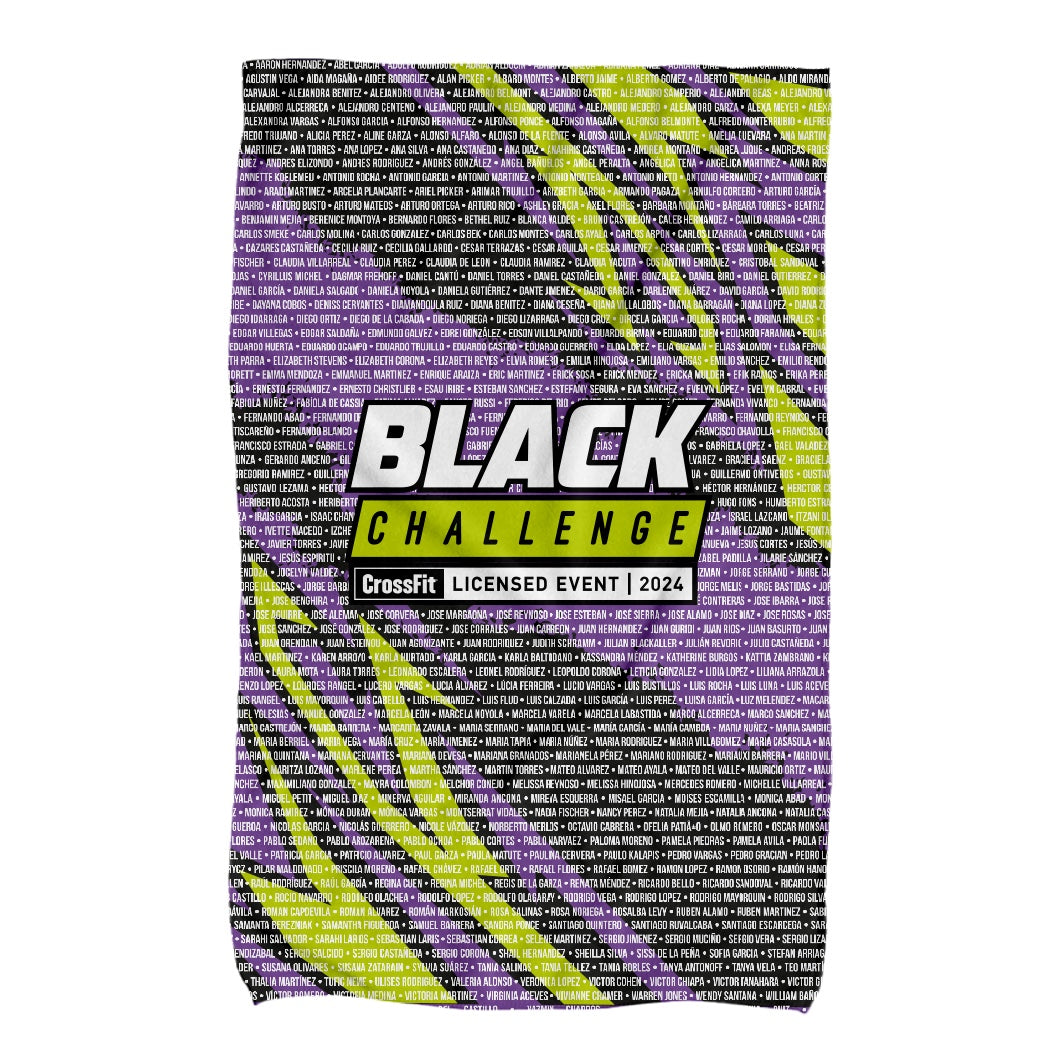 BLACK CHALLENGE TOALLA CON NOMBRES MORADA CON NEGRO