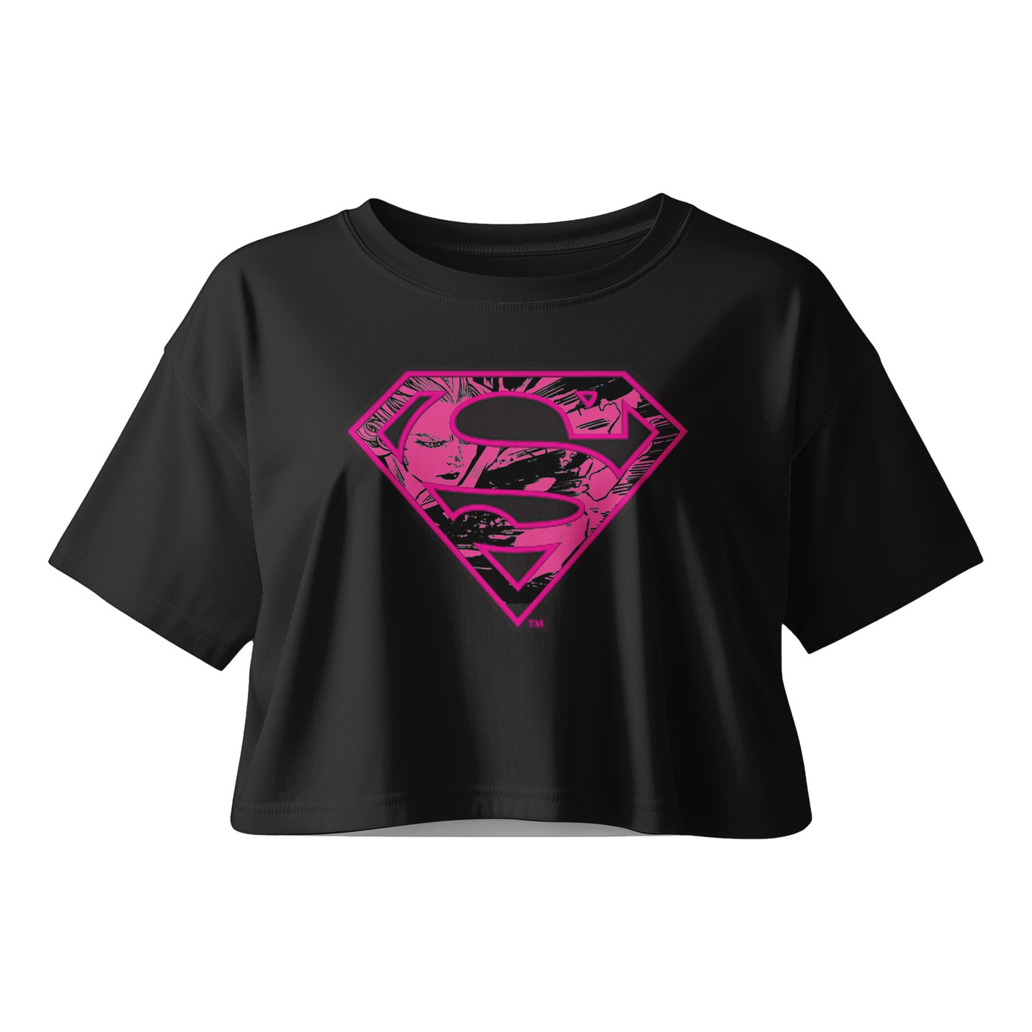 CROP TOP NEGRA CON ROSA SUPERMAN DAMA