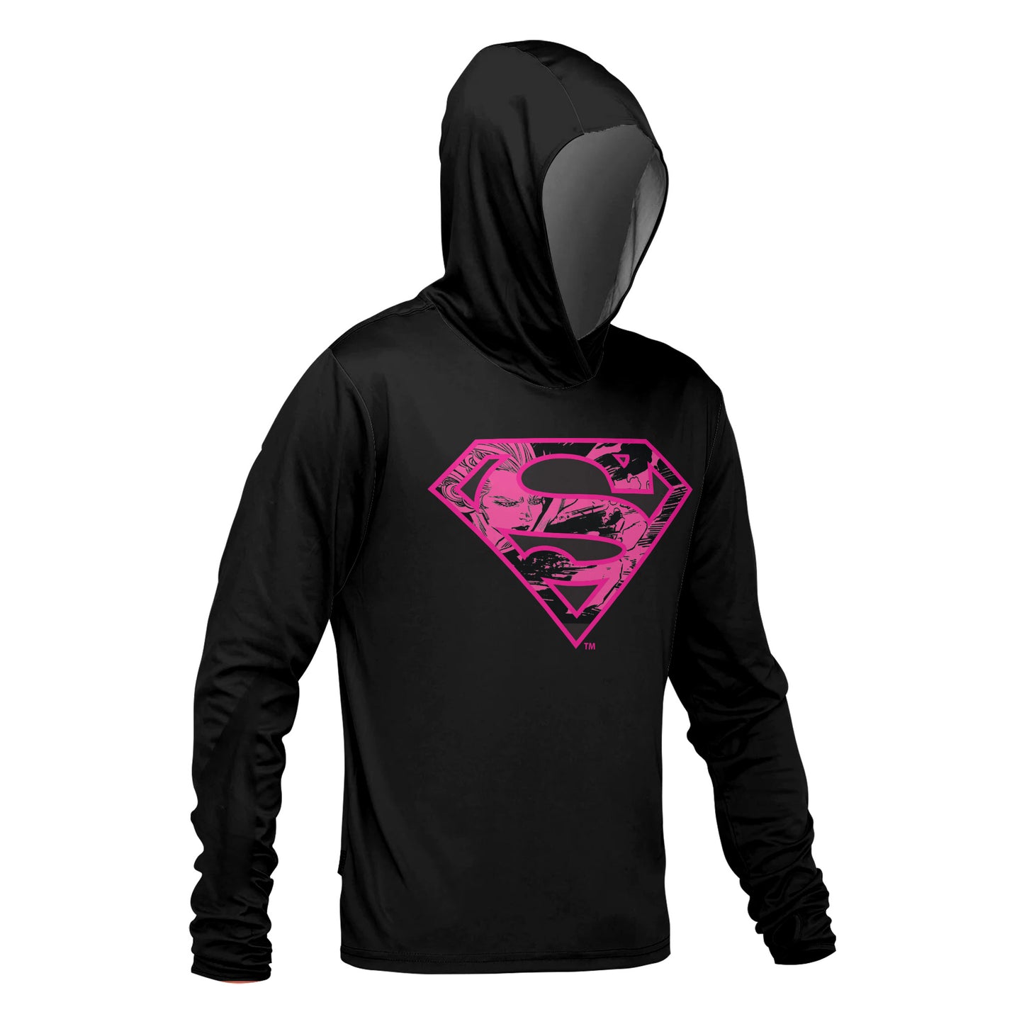 SUDADERA CON GORRO NEGRA CON ROSA SUPERMAN DAMA