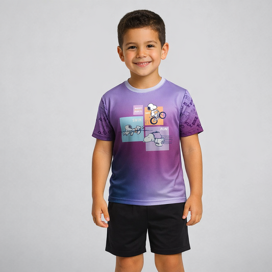 SNOOPY PLAYERA TECH TRIATLON MORADA NIÑO
