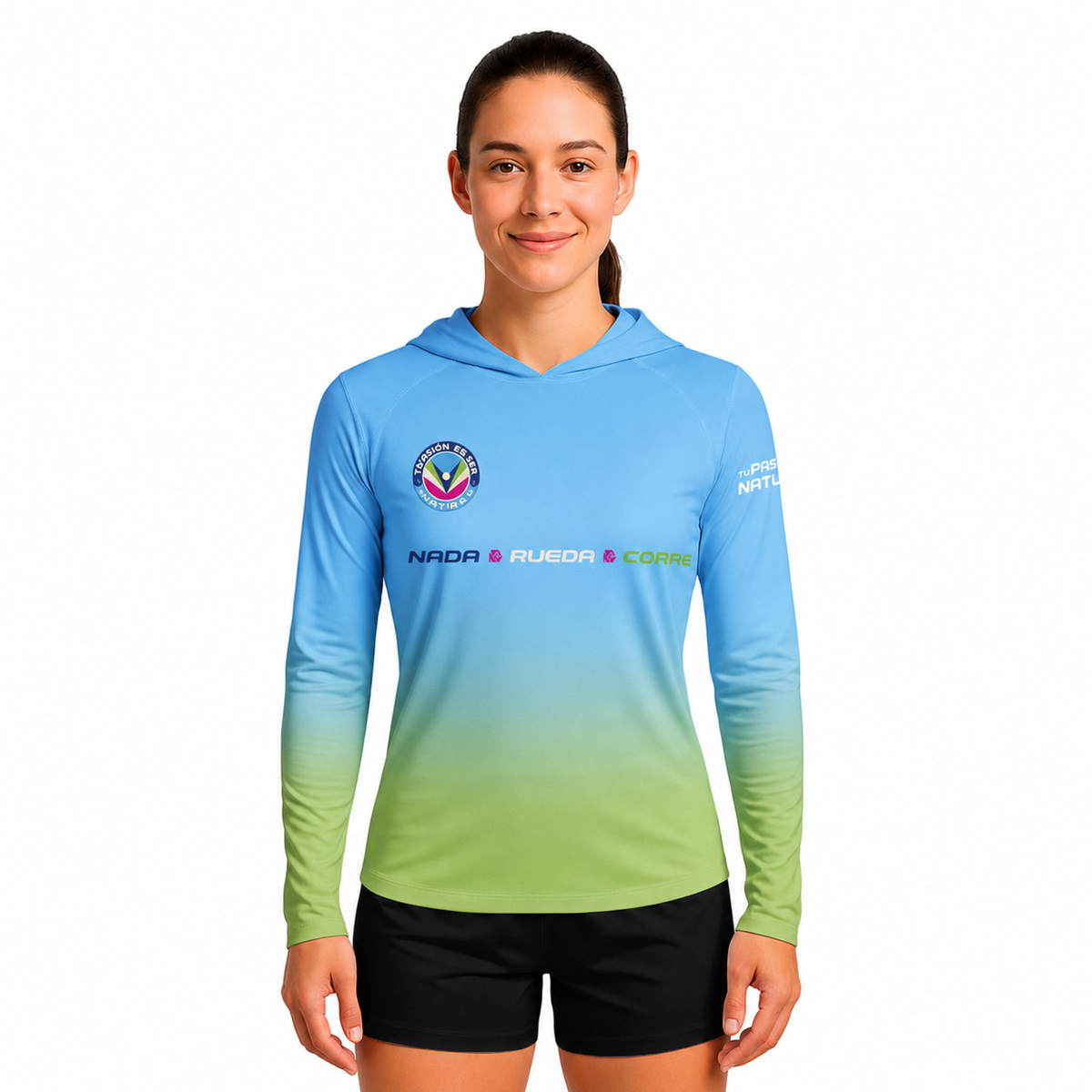 SUDADERA LIGERA CON GORRO XEL-HA AZUL DAMA