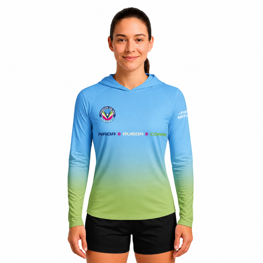 SUDADERA LIGERA CON GORRO XEL-HA AZUL DAMA