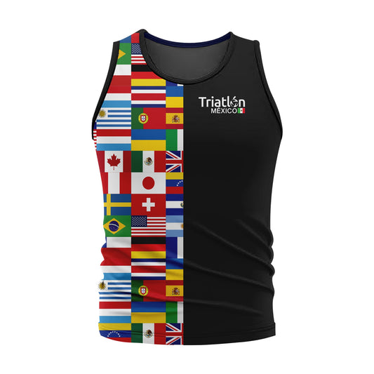 PLAYERA TANK NEGRO BANDERAS TRIATLON CABALLERO