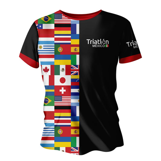 PLAYERA TECH NEGRO BANDERAS TRIATLON CABALLERO