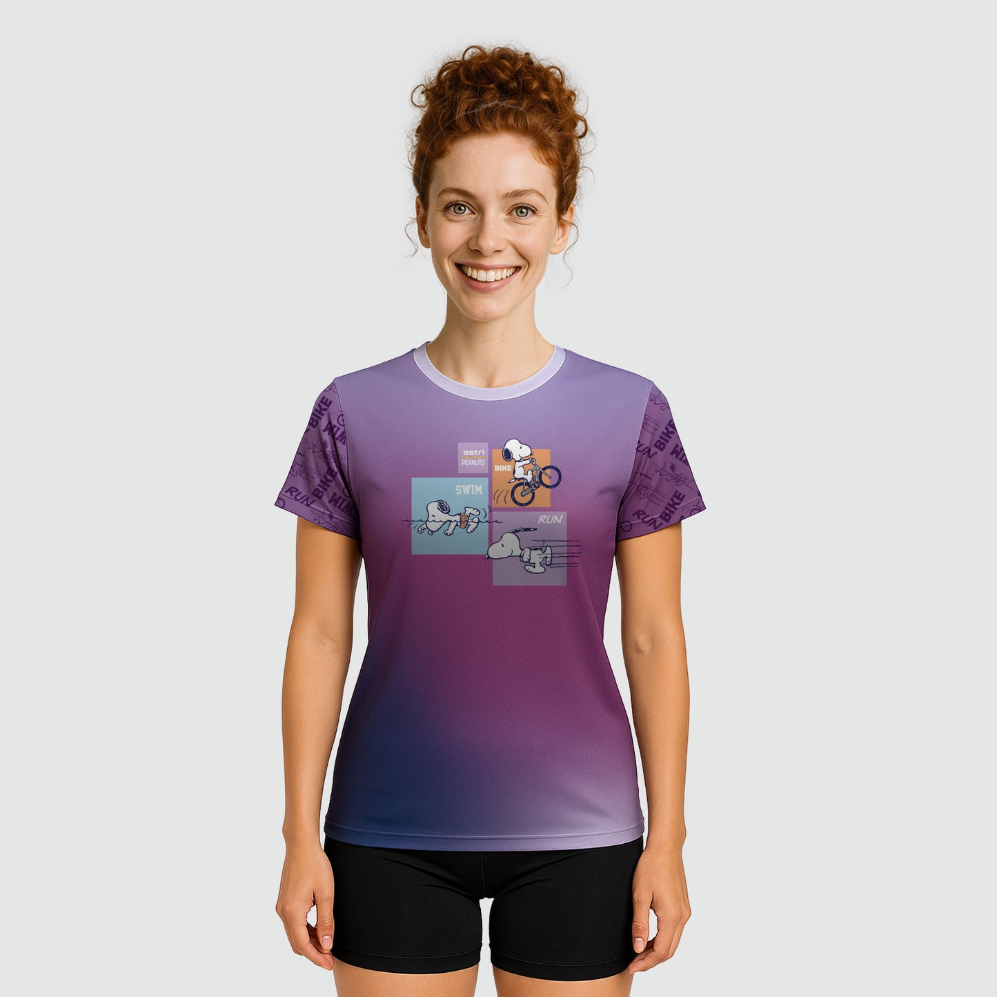 PLAYERA SNOOPY TECH TRIATLON MORADA DAMA